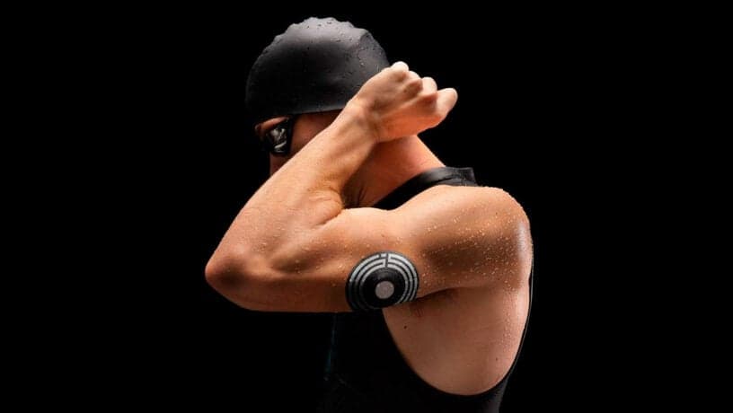 Athlete wearing a continuous glucose monitor